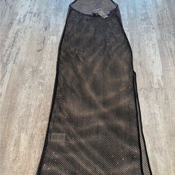 $595 Jonathan Simkhai Inaya Rhinestone Embellished Black Mesh Swim Coverup - Picture 14 of 17